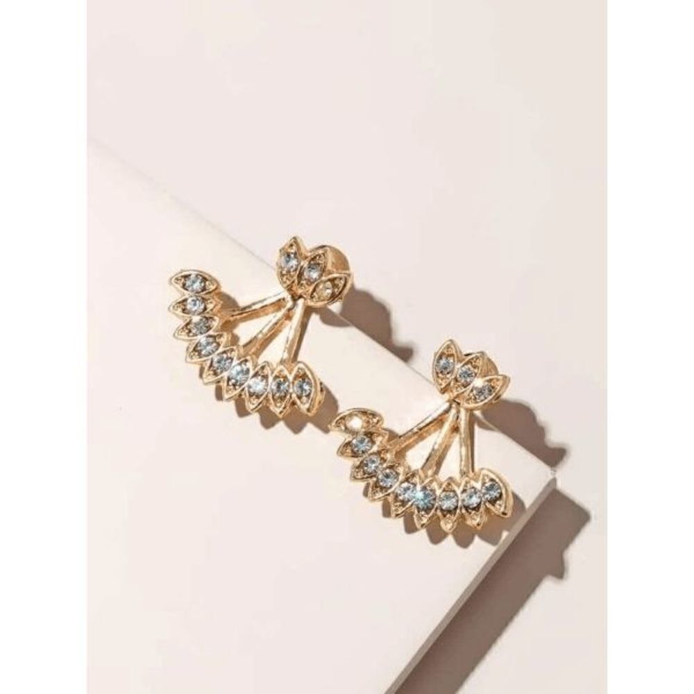 GOLD DIAMOND EAR CRAWLER JACKET HUGGER STUD EARRINGS